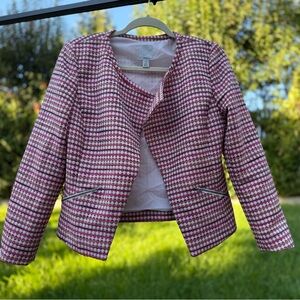 Halogen Pink, yellow and White Tweed Patterned Blazer Size Small